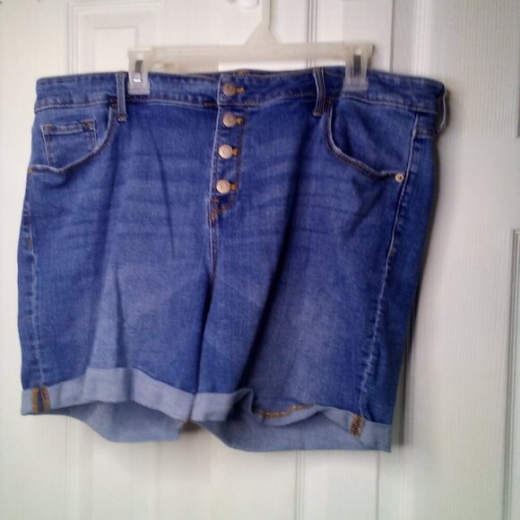 Old Navy Shorts Women 18 Button Fly Roll Hem Denim Blue - Picture 3 of 16
